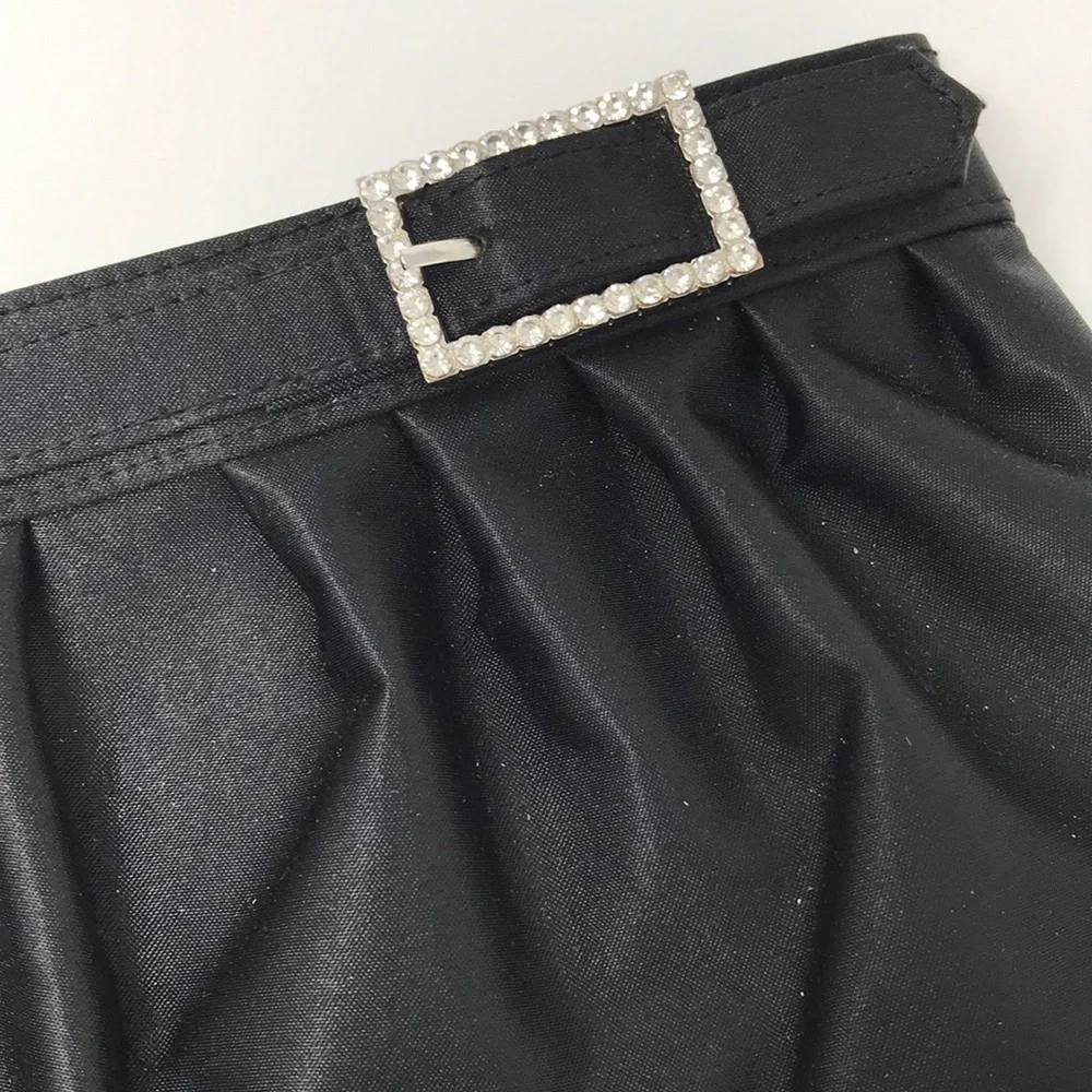 Black Satin Clutch Wristlet w/ Rhinestone Buckle – Evening Party
